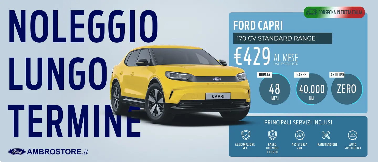 NOLEGGIO FORD CAPRI ELETTRICA AMBROSTORE